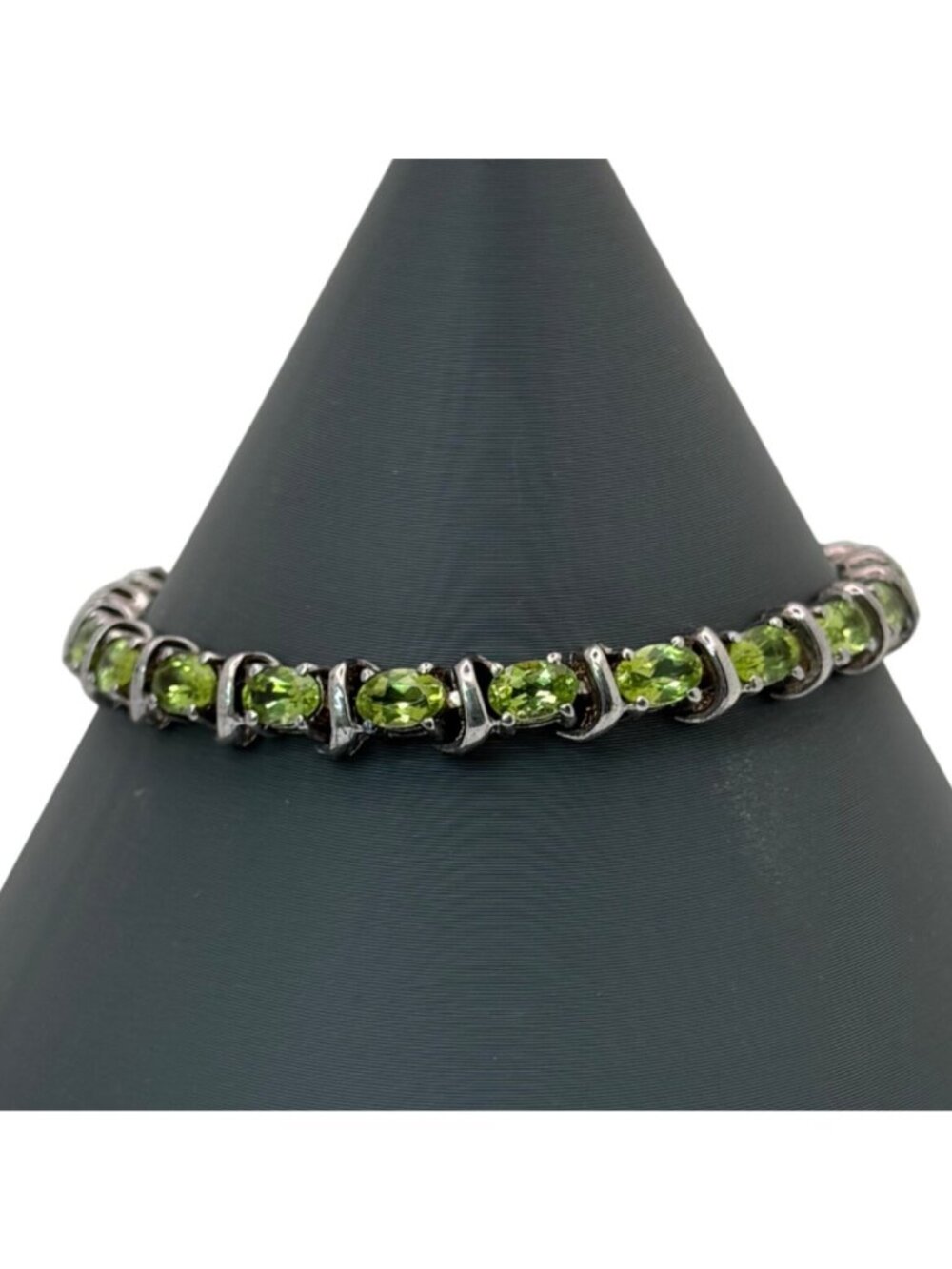 Peridot Gemstone Tennis Bracelet 7.5" Sterling Silver Green Signed Vintage